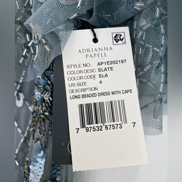 Stunning Adrianna Papell long beaded formal dress with cape sleeves NWT - Picture 6 of 8